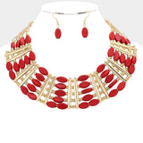 Oval Wood Beaded Statement Necklace