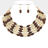 Oval Wood Beaded Statement Necklace