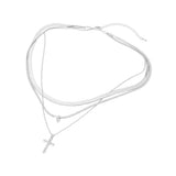 White Gold Dipped Stone Pave Cross Pendant Accent Layered Herringbone Chain Necklace