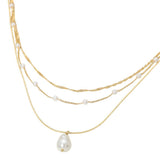 Pearl Pendant Accent Layered Pearl Chain Necklace