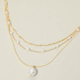 Pearl Pendant Accent Layered Pearl Chain Necklace