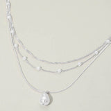 Pearl Pendant Accent Layered Pearl Chain Necklace