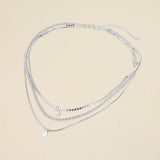 White Gold Dipped Teardrop Stone Bezel Pendant Accent Mixed Chain Layered Necklace