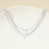 White Gold Dipped Teardrop Stone Bezel Pendant Accent Mixed Chain Layered Necklace