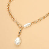 Chunky Irregular Pearl Drop Chain Necklace