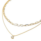 Stone Cluster Pendant Accent Pearl Beaded Paperclip Chain Layered Necklace