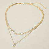 Stone Cluster Pendant Accent Pearl Beaded Paperclip Chain Layered Necklace