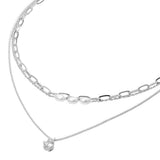 Stone Cluster Pendant Accent Pearl Beaded Paperclip Chain Layered Necklace