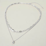 Stone Cluster Pendant Accent Pearl Beaded Paperclip Chain Layered Necklace