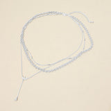 White Gold Dipped Marquise Stone Cluster Triangle Cluster Lariat Drop Accent Mixed Chain Layered Necklace