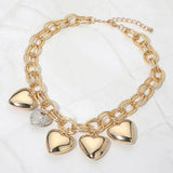 Chunky Heart Charm Embellished Statement Necklace