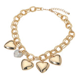 Chunky Heart Charm Embellished Statement Necklace
