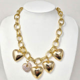 Chunky Heart Charm Embellished Statement Necklace