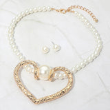 Bold Heart Pendant Pearl Beaded Statement Necklace