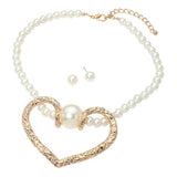 Bold Heart Pendant Pearl Beaded Statement Necklace
