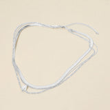 White Gold Dipped Pearl Accent Herringbone Chain Layered Necklace