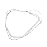 White Gold Dipped Pearl Accent Herringbone Chain Layered Necklace