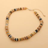 Boho Flat Natural Stone Wooden Beaded Necklace