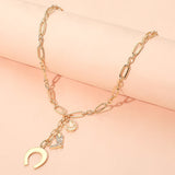 Horseshoe Cowboy Boot Pearl Charm Drop Paperclip Chain Necklace