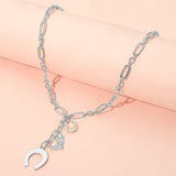 Horseshoe Cowboy Boot Pearl Charm Drop Paperclip Chain Necklace