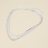White Gold Dipped Stone Pave Square Pendant Accent Herringbone Paperclip Chain Layered Necklace