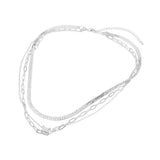 White Gold Dipped Stone Pave Square Pendant Accent Herringbone Paperclip Chain Layered Necklace