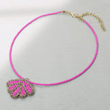 Felt Back Seed Beaded Shell Pendant Necklace