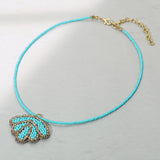 Felt Back Seed Beaded Shell Pendant Necklace