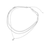 White Gold Dipped Teardrop Stone Bezel Accent Herringbone Chain Layered Necklace