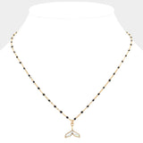 Mother Of Pearl Beads Station Whale Tail Pendant Necklace