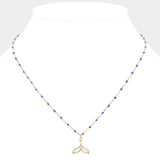 Mother Of Pearl Beads Station Whale Tail Pendant Necklace