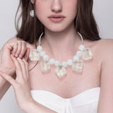 Lucite Cube Ball Beaded Statement Necklace