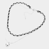 Faux Suede Double Layered Metal Heart Pendant Necklace