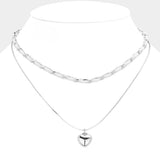 Faux Suede Double Layered Metal Heart Pendant Necklace