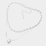 Faux Suede Double Layered Metal Heart Pendant Necklace