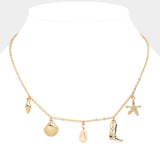 Shell Western Boots Starfish Charm Station Necklace