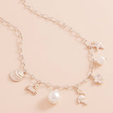 Metal Seashell Crab Starfish Flower Pearl Flamingo Charm Station Necklace