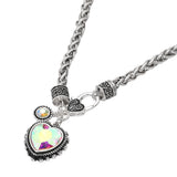 Heart Stone Pendant Antique Metal Necklace
