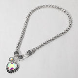 Heart Stone Pendant Antique Metal Necklace