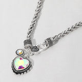 Heart Stone Pendant Antique Metal Necklace
