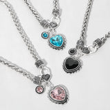 Heart Stone Pendant Antique Metal Necklace