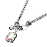 Rectangular Stone Pendant Antique Metal Necklace