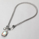 Rectangular Stone Pendant Antique Metal Necklace