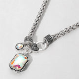 Rectangular Stone Pendant Antique Metal Necklace