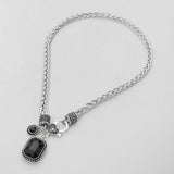 Rectangular Stone Pendant Antique Metal Necklace