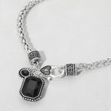 Rectangular Stone Pendant Antique Metal Necklace