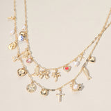 2PCS - Metal Fish Palm Tree Bow Cowboy Boot Sea Turtle Pearl Heart Cross Ceramic Ball Charm Station Necklace