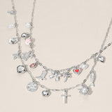 2PCS - Metal Fish Palm Tree Bow Cowboy Boot Sea Turtle Pearl Heart Cross Ceramic Ball Charm Station Necklace