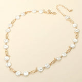 Pearl Disc Abstract Charm Link Necklace