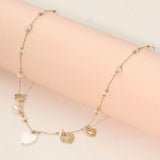 Heart Charm Delicate Bead Station Necklace